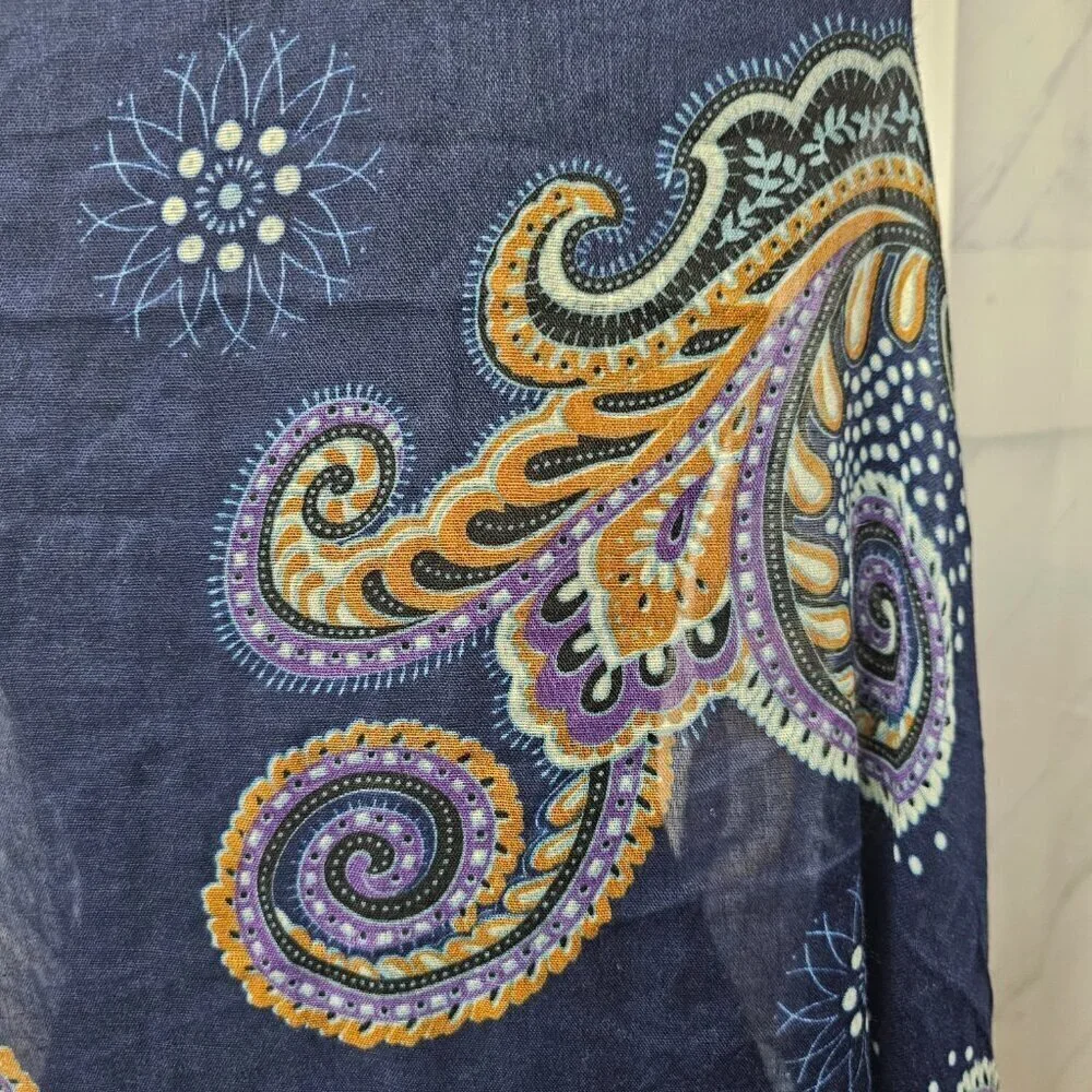 Unbranded Blue Orange Paisley Semi-Sheer Fringed Boho Scarf Shawl